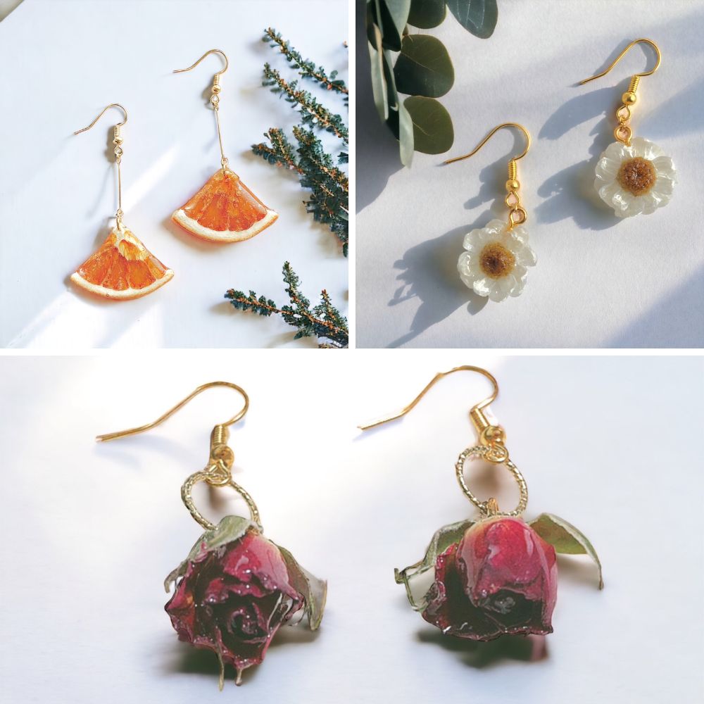 【new】ドライフラワー・ドライフルーツの耳飾り３種